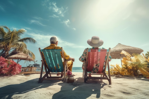 Pensioniertes reisendes Paar Sonnenlicht Touristisches Meer Generieren Sie Ai