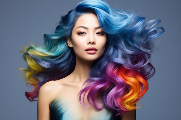 Penteados coloridos de mulheres asiáticas
