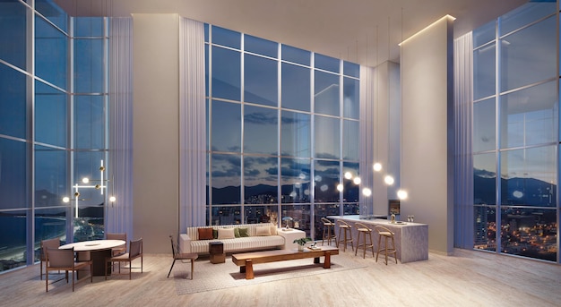 penthouse decorado con lujosos muebles planeados y diseñados con vista a la ciudad