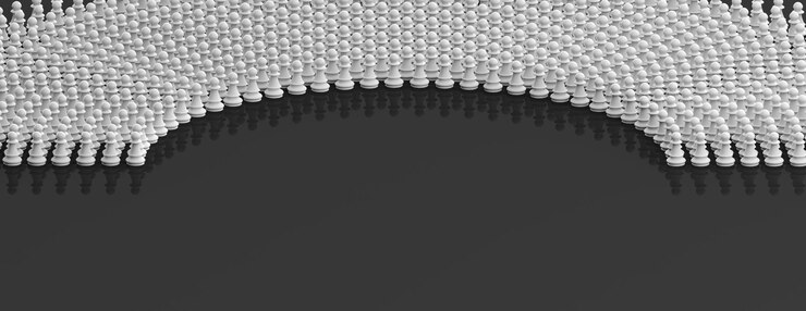 Foto peones de ajedrez blancos sobre fondo de color negro banner ilustración 3d