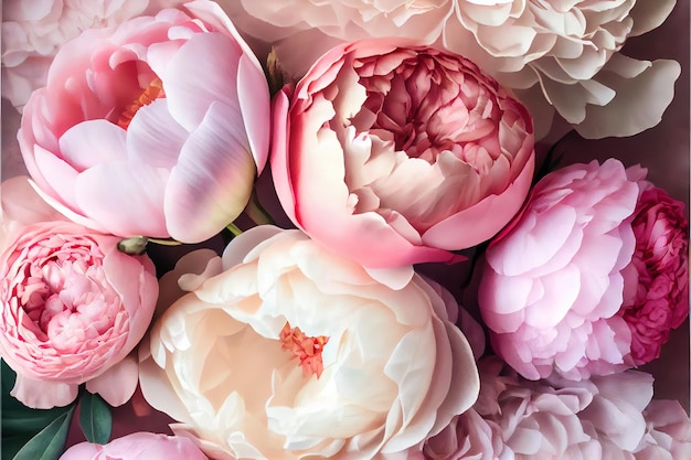 Foto peônias cor-de-rosa brancas abriram papel de parede de bando de flores