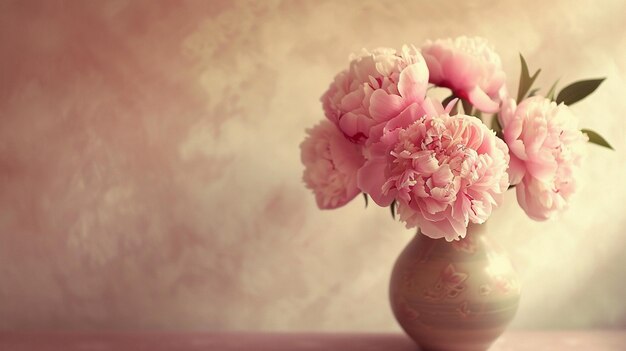 Peônias cor-de-rosa em vaso vintage arranjo floral elegante