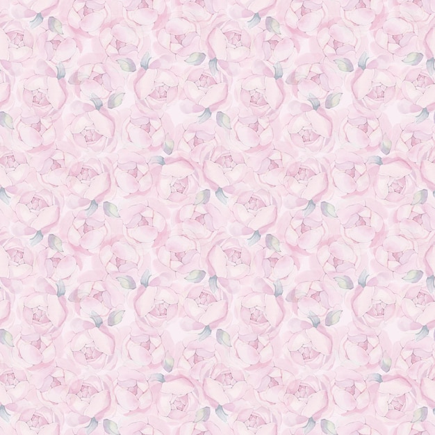 Peônias de realismo rosa aquarela florescem com folhas de hortelã padrão sem emenda Ilustração floral desenhada à mão botânica Fundo têxtil Para lençóis de linho papel de embrulho papel de parede convite de cartão