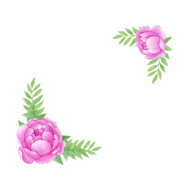 Peônias rosa de grinalda de ilustração em aquarela