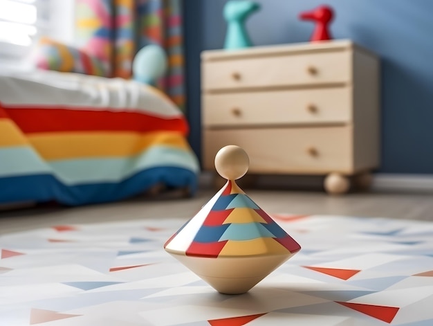 Foto peonza de madera en una habitación infantil