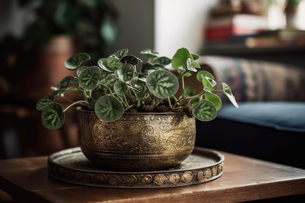 Peperomia mit strukturierten kleinen Blättern in einer generativen Vintage-KI