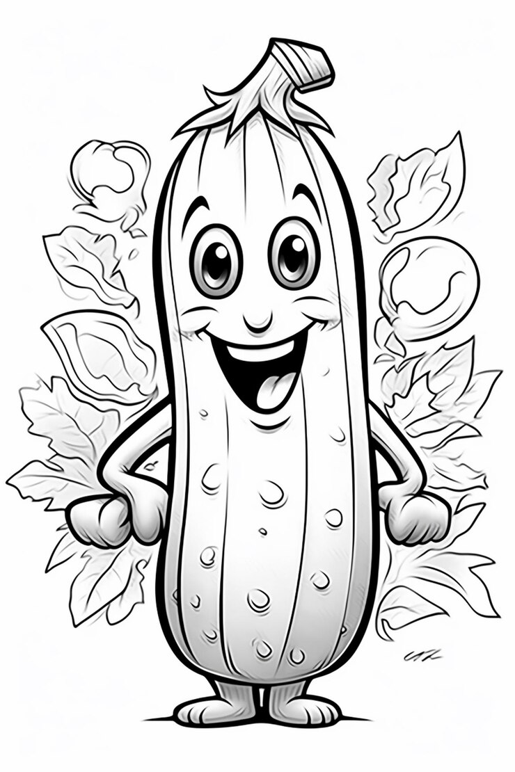 Foto pepino de desenho animado com folhas e uma cara feliz gerativa ai