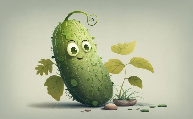 pepino dibujado sobre fondo blanco acuarela verduras alimentos orgánicos ilustraciones ai generado