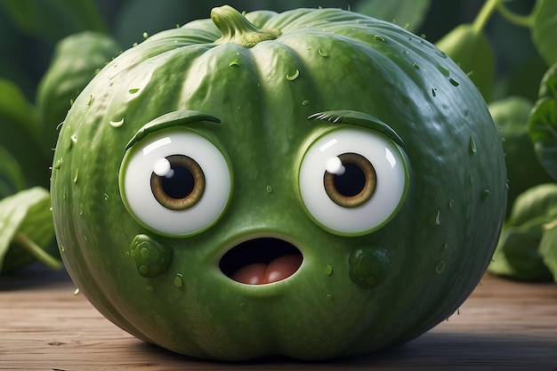 pepino de dibujos animados con ojos y una expresión triste en su cara generativo ai