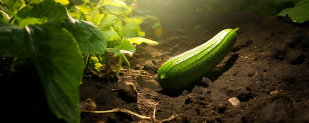 pepino en el jardín limpiado tierra luz trasera