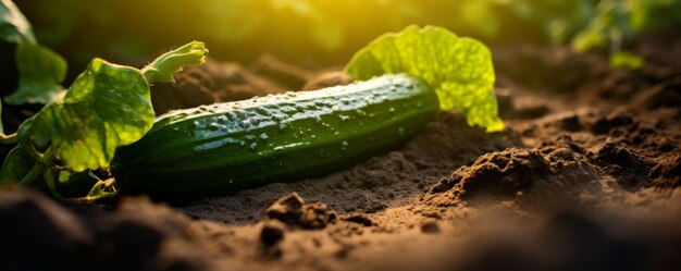 pepino en el jardín limpiado tierra luz trasera