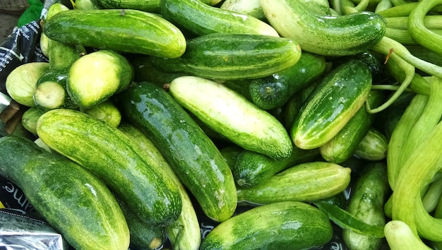 Pepino orgánico que se vende en el mercado tradicional.