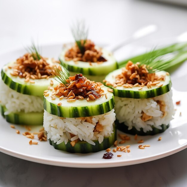 Foto pepino relleno con arroz y tempeh