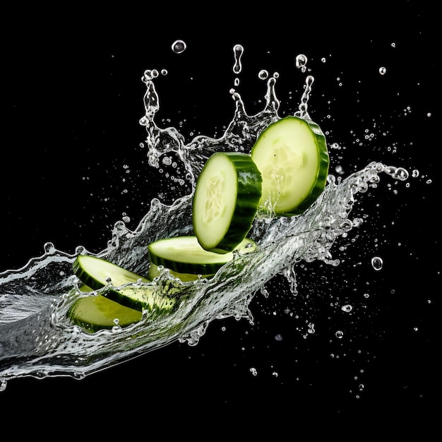 pepino con salpicaduras de agua