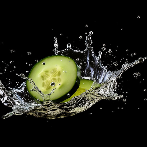 pepino con salpicaduras de agua