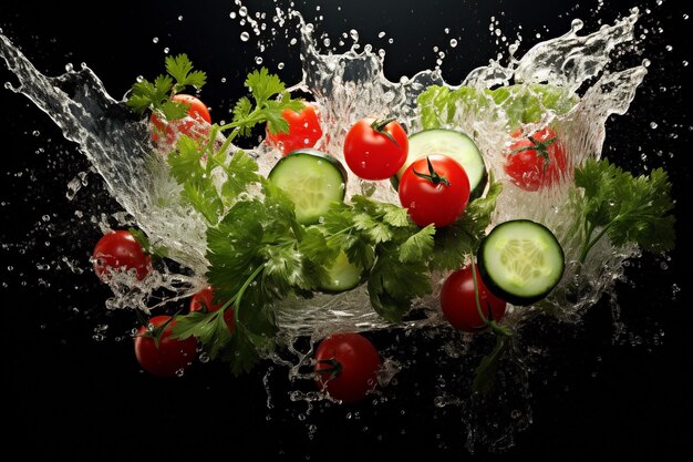 Pepinos, tomates e verduras