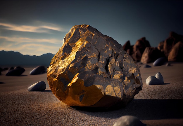 Pepita de oro tirada en el suelo valiosa piedra mineral