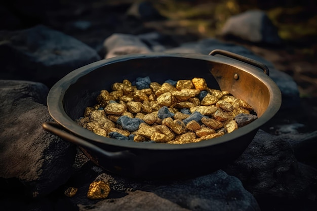 Pepitas de oro en mineros Pan Natural Treasure IA generativa