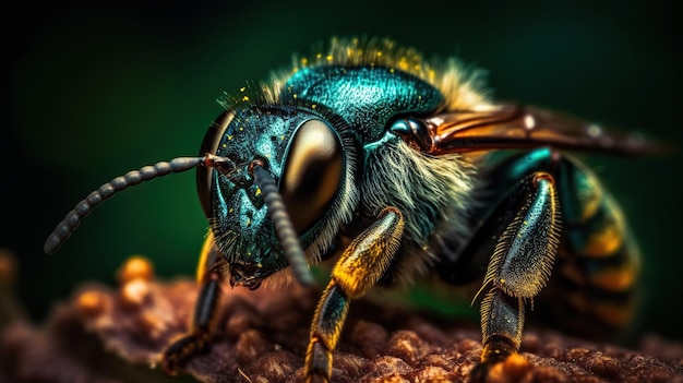 La pequeña abeja maravilla de la naturaleza de cerca en una IA generativa de flores