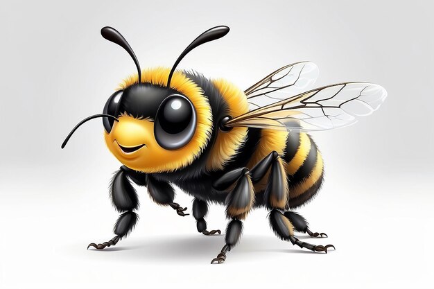 Pequena abelha bonita isolada em ilustração de fundo branco