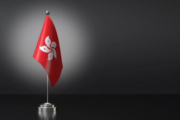 Pequena bandeira de Hong Kong em frente a fundo preto Rendering 3d