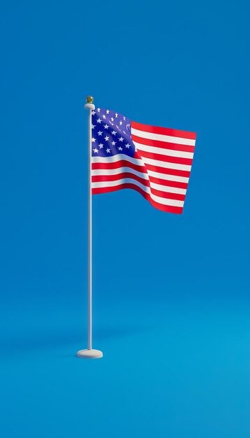 Foto una pequeña bandera estadounidense sobre un fondo azul