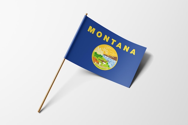 Pequeña bandera de papel de Montana sobre un fondo blanco