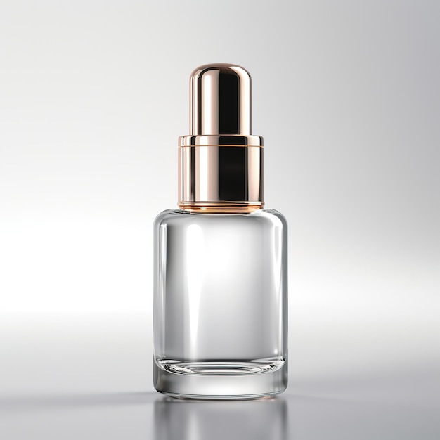 pequeña botella de vidrio blanco con tapa de metal para maqueta de suero cosmético