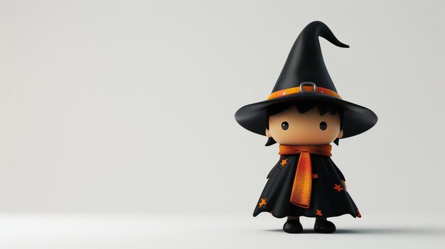 Pequena bruxa bonita renderização 3D de uma pequena bruxa com chapéu e lenço