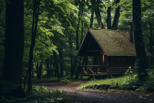 Pequena cabana de madeira na floresta