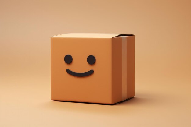 Foto pequeña caja de envío de cartón sonriente icono de renderizado 3d aislado sobre fondo de estudio limpio