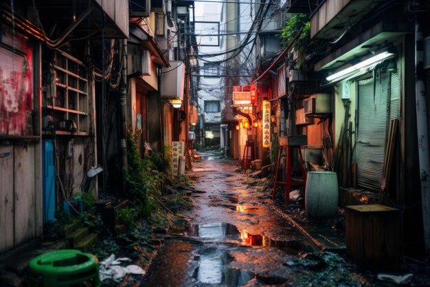 Pequeña calle japonesa de día