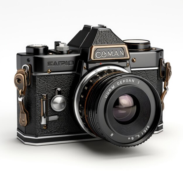 pequeña cámara de fotos analógica vintage con cuero negro