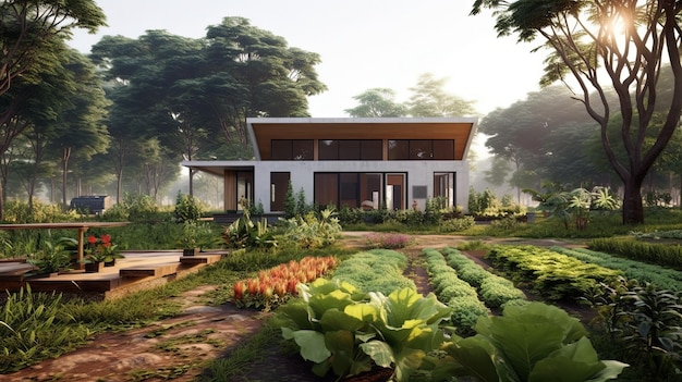 Una pequeña casa con un huerto en plena naturaleza Vive una vida sencilla en el campo de Tailandia IA generativa