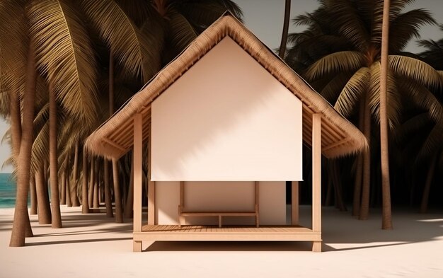 Foto una pequeña casa con una palmera en el medio.