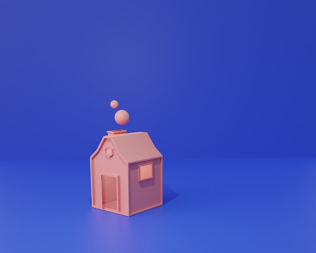 Pequeña casa rosada de dibujos animados Ilustración de render 3d lindo