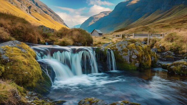 Pequeña cascada en las montañas