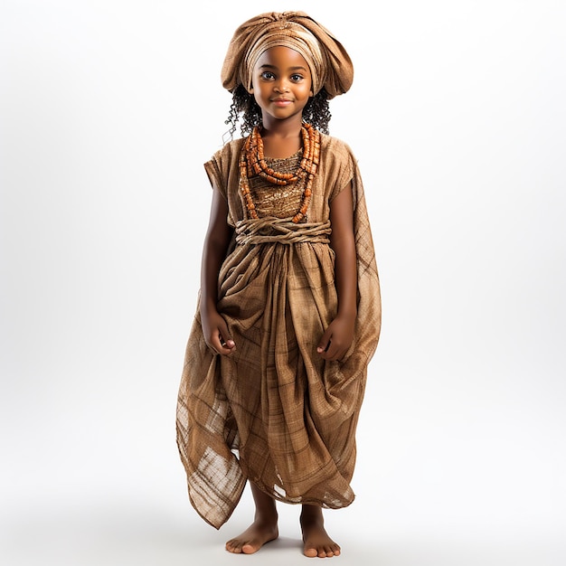Pequeña chica étnica africana en ropa nacional sudafricana vintage retro