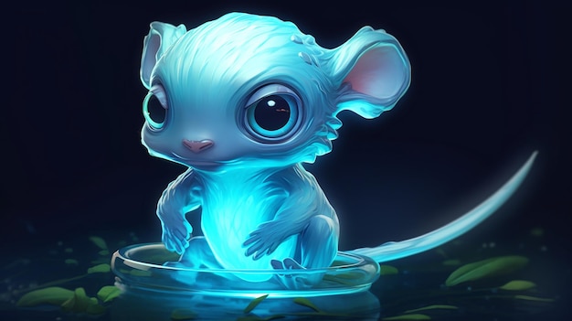 Pequena criatura noturna em um brilho azul no escuro