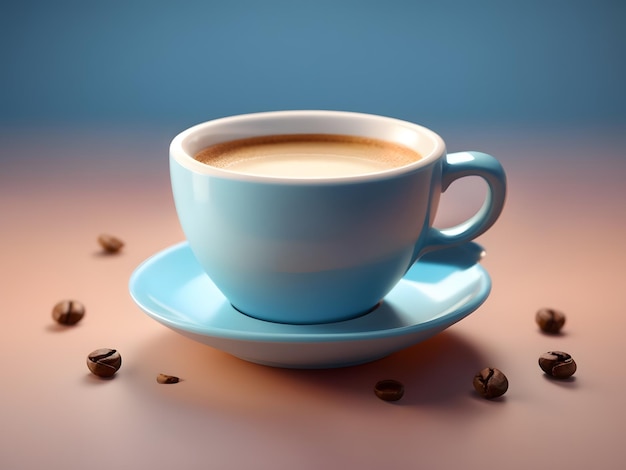 Pequena e fofa renderização 3d isométrica Xícara de café em miniatura