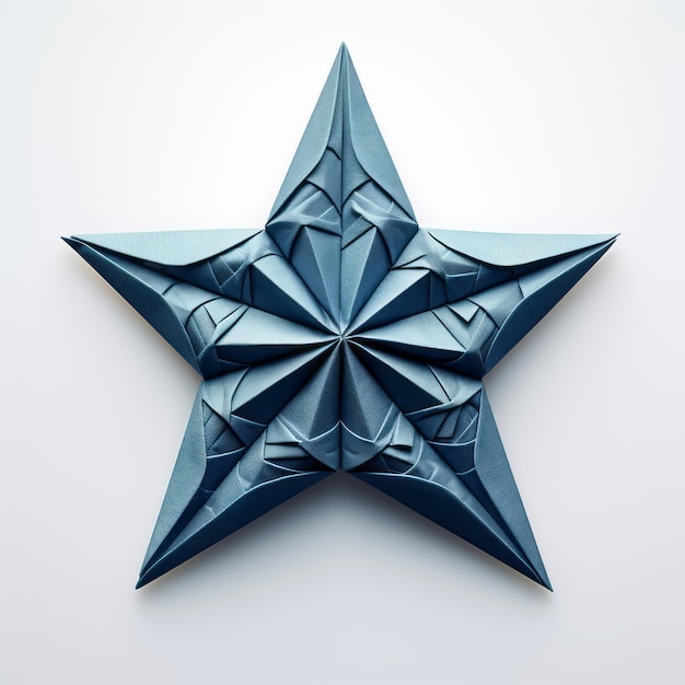 Pequeña estrella Origami Estrella azul sobre un fondo blanco