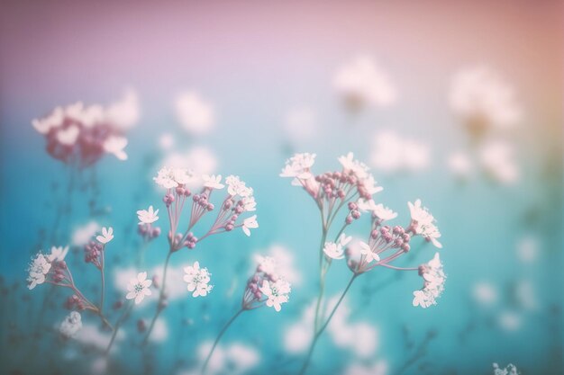 Pequeña flor blanca con suaves colores azul y rosa para el fondo de primavera