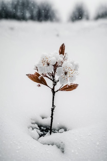 Una pequeña flor en la nieve.