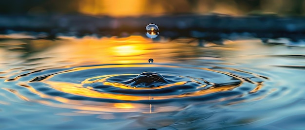 Una pequeña gota de agua está flotando en la superficie de un gran cuerpo de agua por una imagen generada