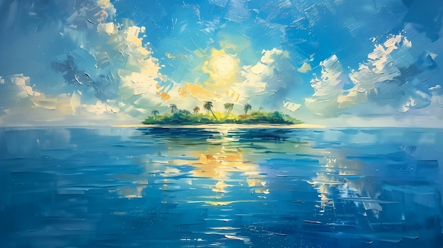 pequena ilha meio oceano céu ensolarado fundo perfil pincel chave música visual capa de álbum longo