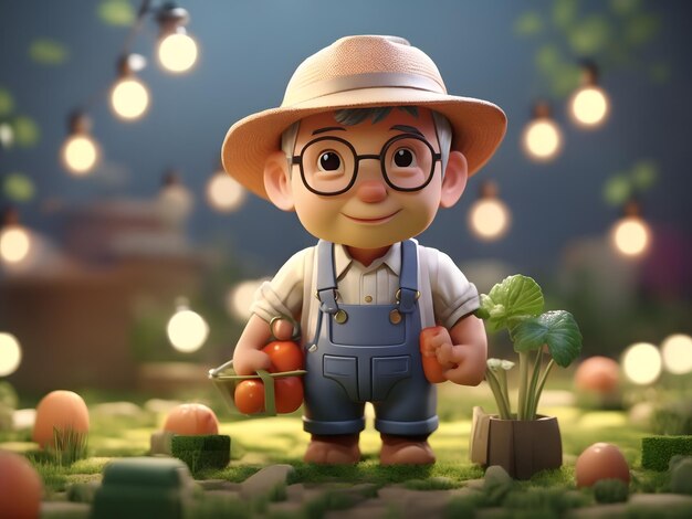 Pequena iluminação isométrica suave e suave renderização 3D Farmer