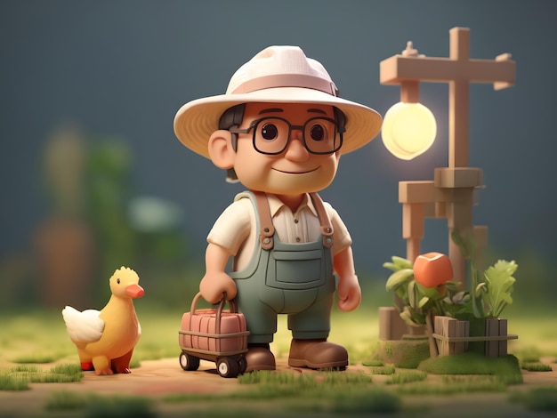 Pequena iluminação isométrica suave e suave renderização 3D Farmer