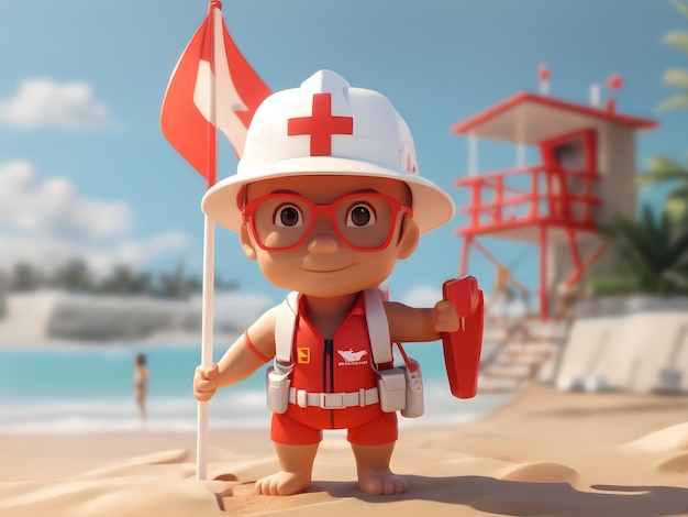 Pequena iluminação isométrica suave e suave renderização 3D Lifeguard