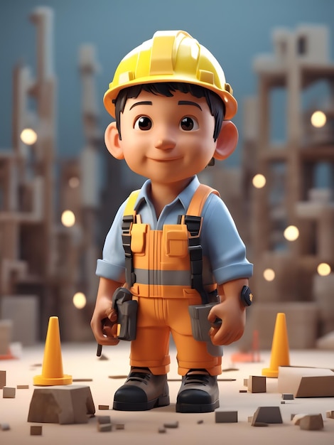 Pequena iluminação isométrica suave e suave renderização 3D Trabalhador de Construção