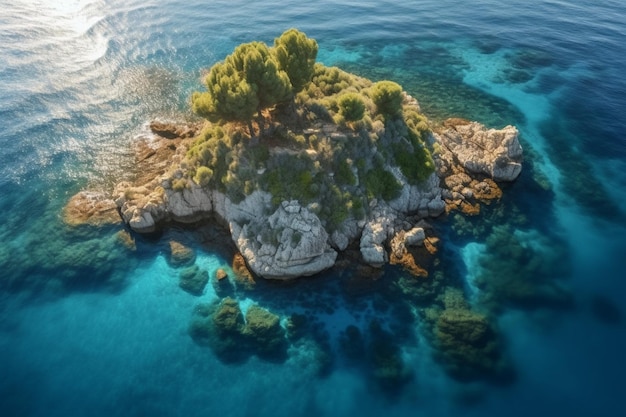 Una pequeña isla con árboles en el mar.